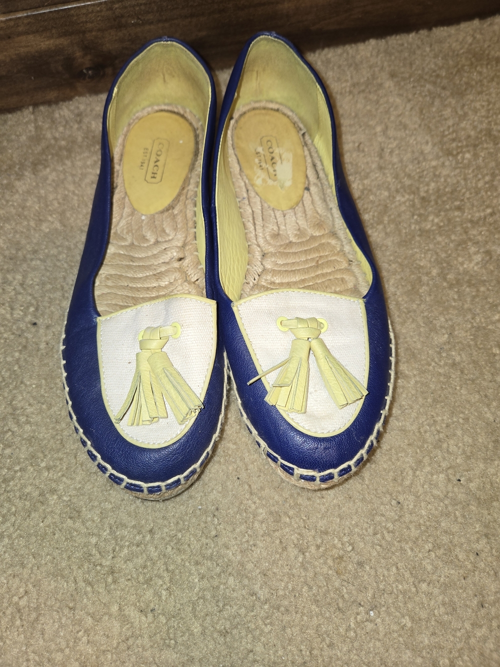 COACH Blue and Yellow Tassel Espadrille Loafers